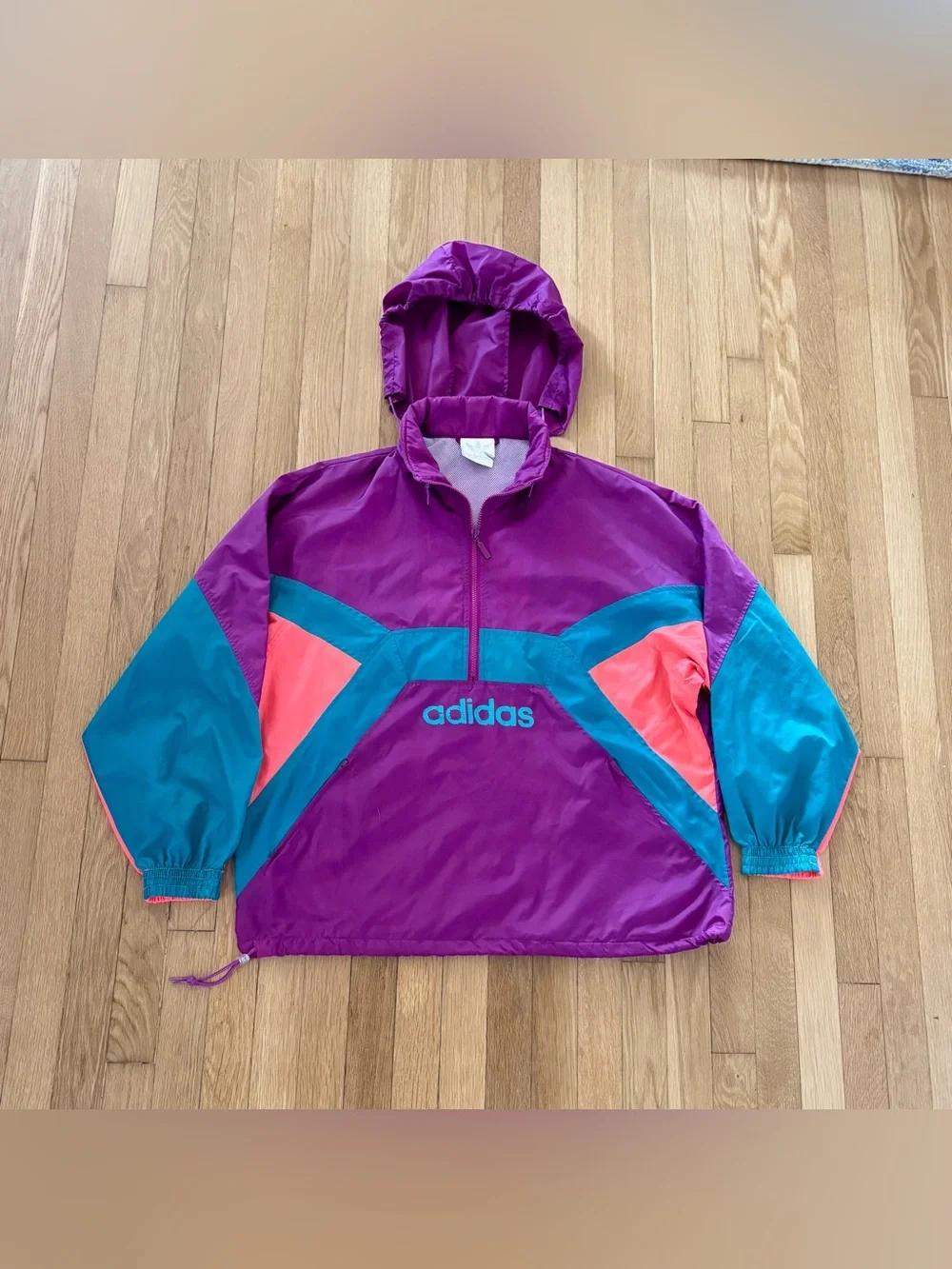 Vintage 90s Adidas World Flags Windbreaker Pullover Jacket M Anorak Hooded